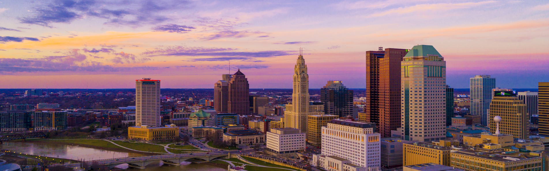 Columbus Ohio skyline at dusk — Elite IT Systems is rooted in Columbus
